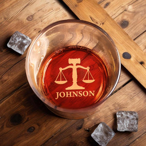 Sipping Justice Scales Of Justice And Gavel Design - Personalized Engraved Whiskey Glass - LAW005_EWG