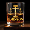 Justice And Law For Professionals With Scales Of Justice And Gavel - Personalized Custom Whiskey Glass - LAW005_RWG