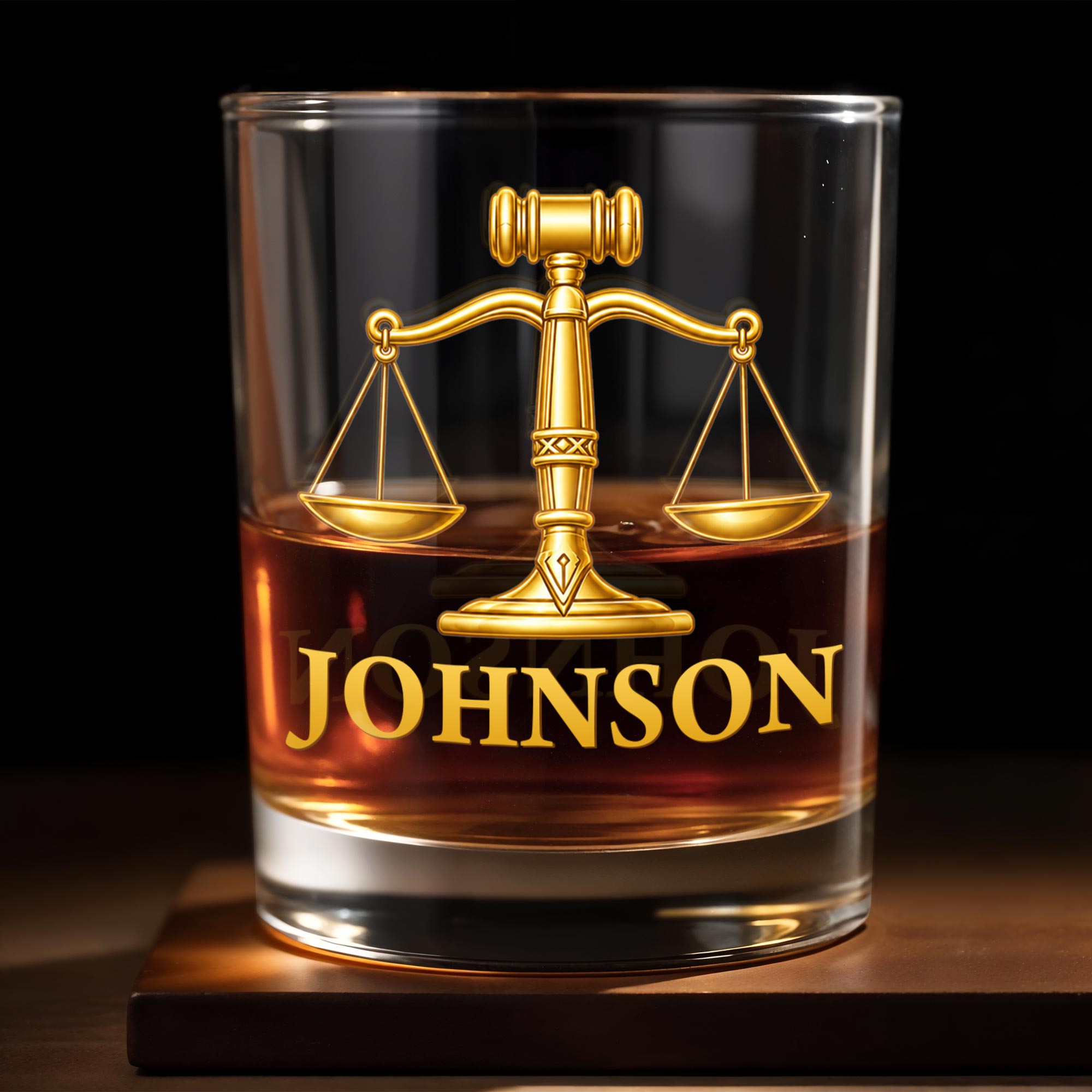 Justice And Law For Professionals With Scales Of Justice And Gavel - Personalized Custom Whiskey Glass - LAW005_RWG