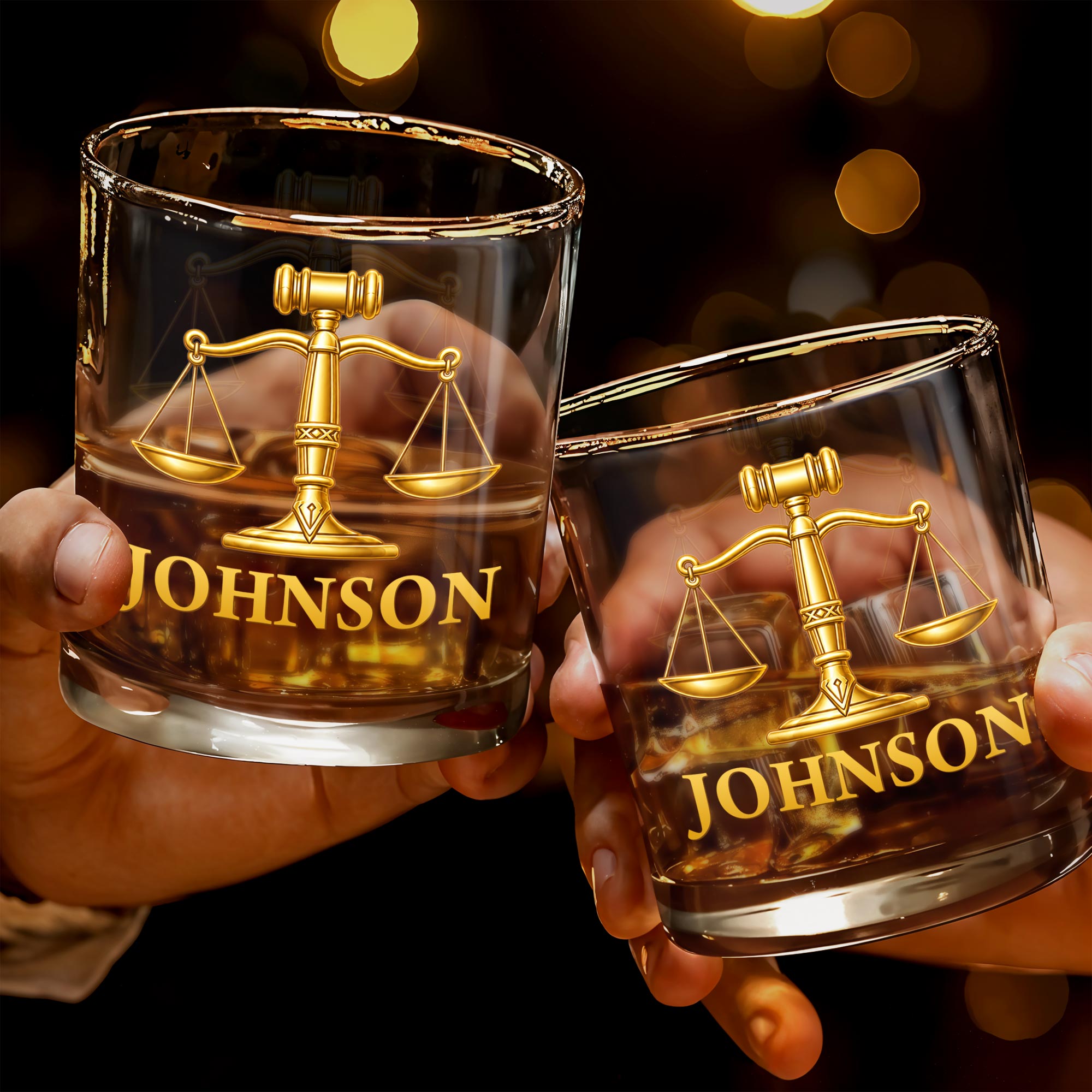 Justice And Law For Professionals With Scales Of Justice And Gavel - Personalized Custom Whiskey Glass - LAW005_RWG