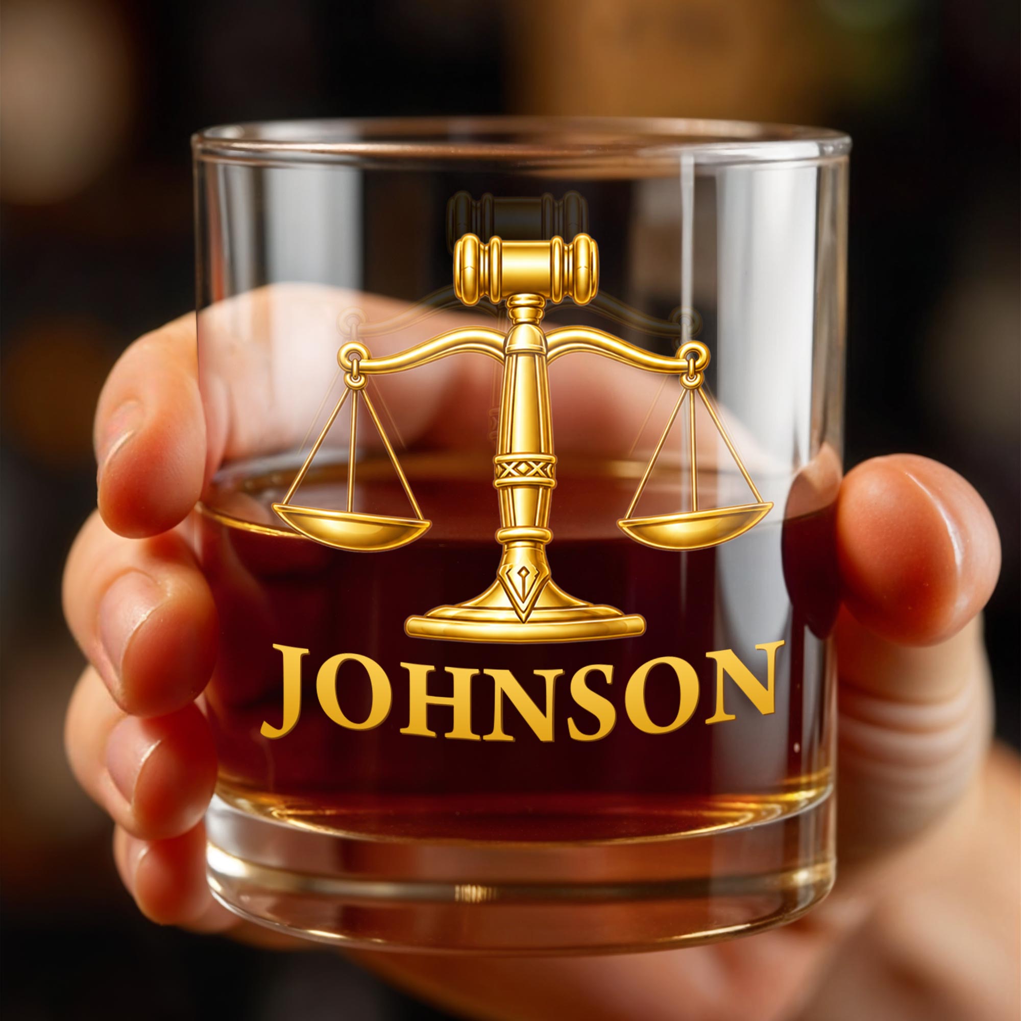 Justice And Law For Professionals With Scales Of Justice And Gavel - Personalized Custom Whiskey Glass - LAW005_RWG
