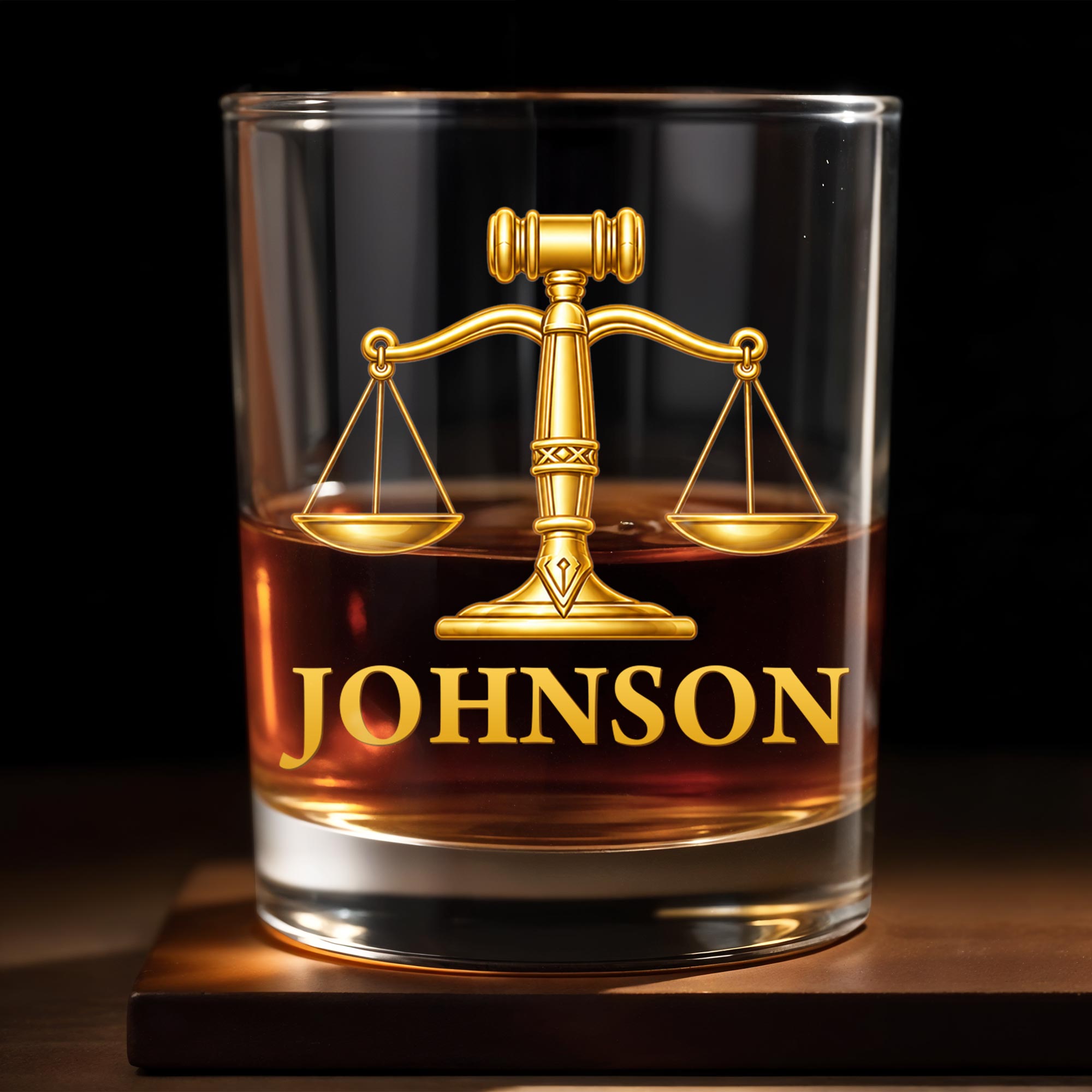Justice And Law For Professionals With Scales Of Justice And Gavel - Personalized Custom Whiskey Glass - LAW005_RWG