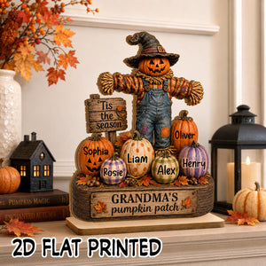 Grandma's Pumpkin Patch Scarecrow - Personalized 2-Layered Wooden Plaque - Halloween Fall Decor for Her