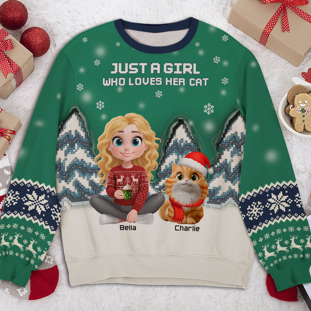 Stop Here With Us Santa Ver Cat - Personalized All-Over-Print Sweatshirt