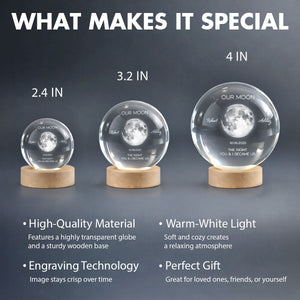 Personalized Moon Phase Crystal Ball Night Light - Custom Date Gift for Mom & Her - Unique Anniversary or Birthday Keepsake