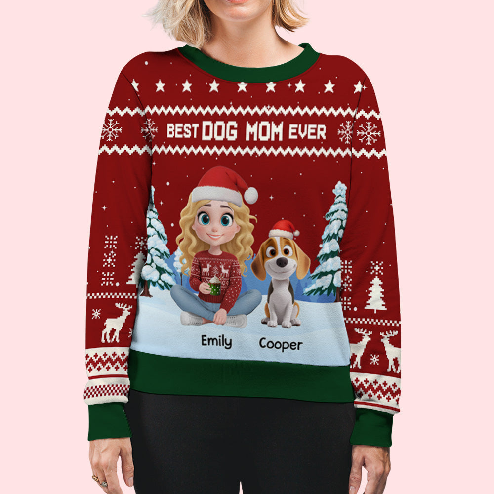 The World Best Dog Parent Cartoon - Personalized All-Over-Print Sweatshirt
