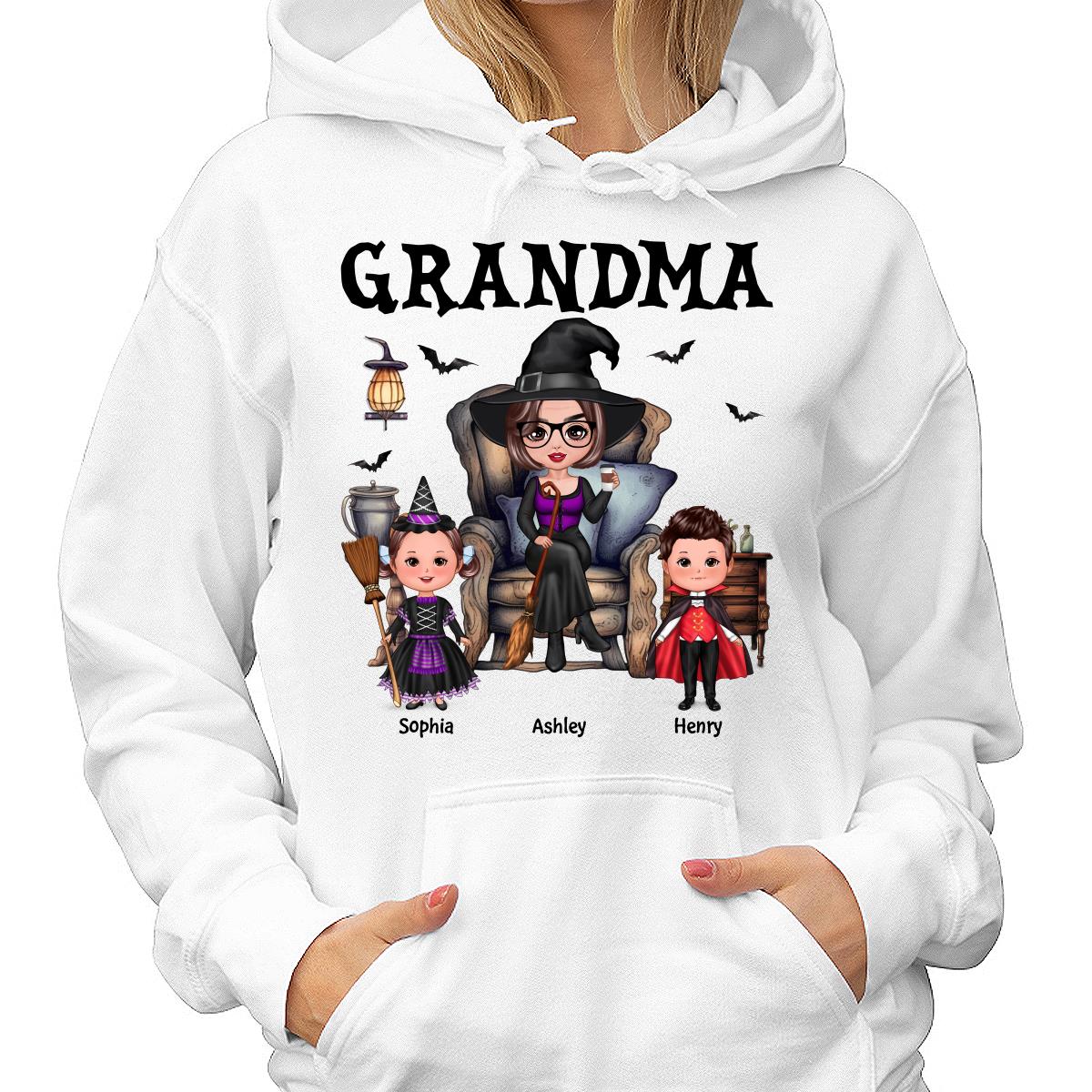 Grandma Witch Sitting On Chair with Kids personalized shirt