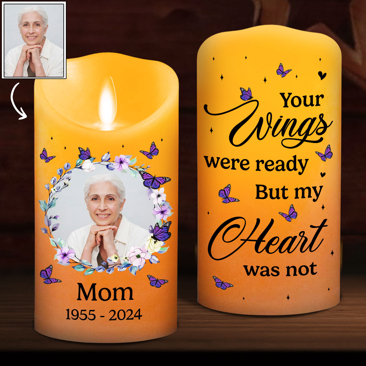 Your Wings Were Ready personalized LED candle