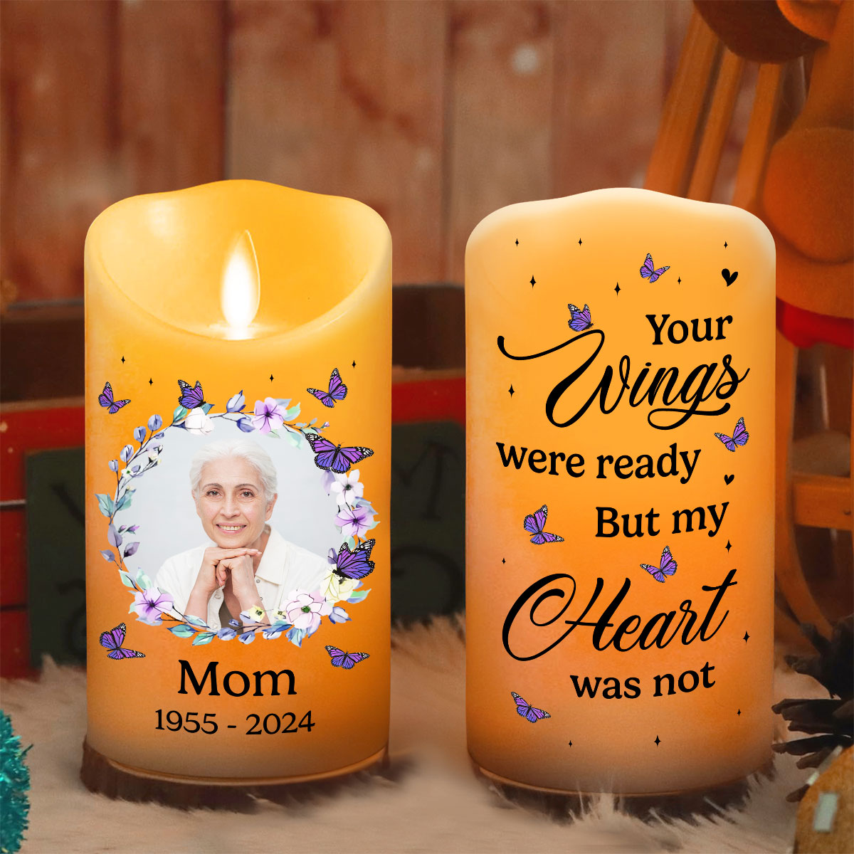 Your Wings Were Ready personalized LED candle