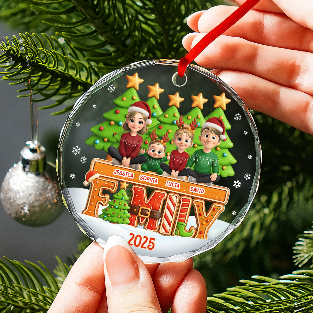 Celebrate Your Family This Christmas With Festive Trees And Stars - Personalized Circle Glass Ornament