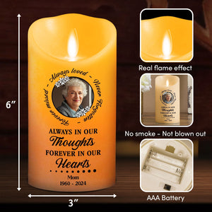 Always In Our Thoughts personalized LED memorial candle