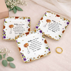 Thankful For Your Love Mother-In-Law, Flowers And Butterflies - Personalized Custom Jewelry Dish, Ceramic Dish, Square Shape - MOLA001_SCRF