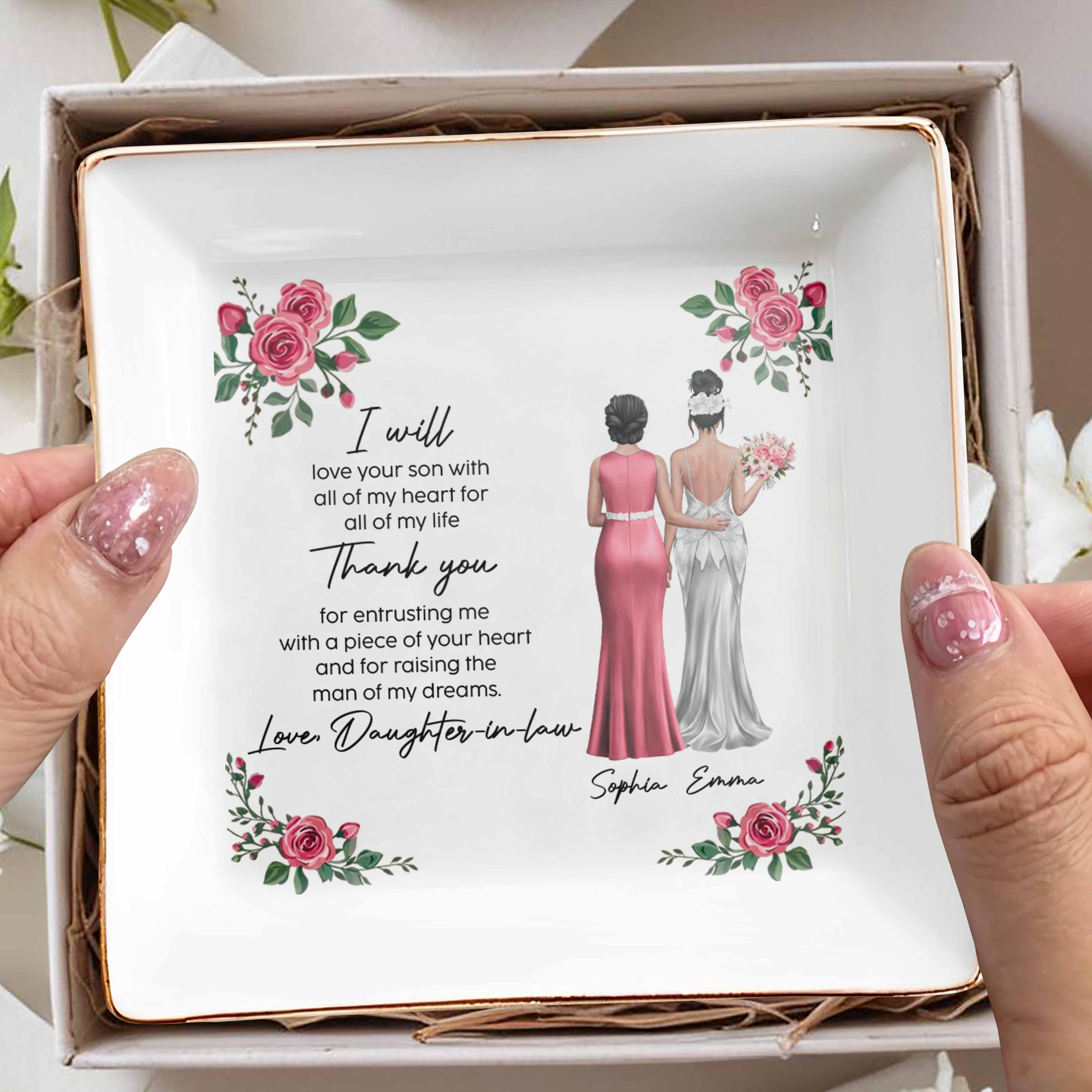 I Will Love Your Son, Roses And Women In Dresses - Personalized Custom Jewelry Dish, Square Ceramic Dish - MOLA002_SCRD