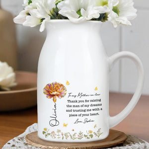 Thank You For Raising The Man Of My Dreams, Flowers And Butterflies Design - Personalized Ceramic Flower Vase