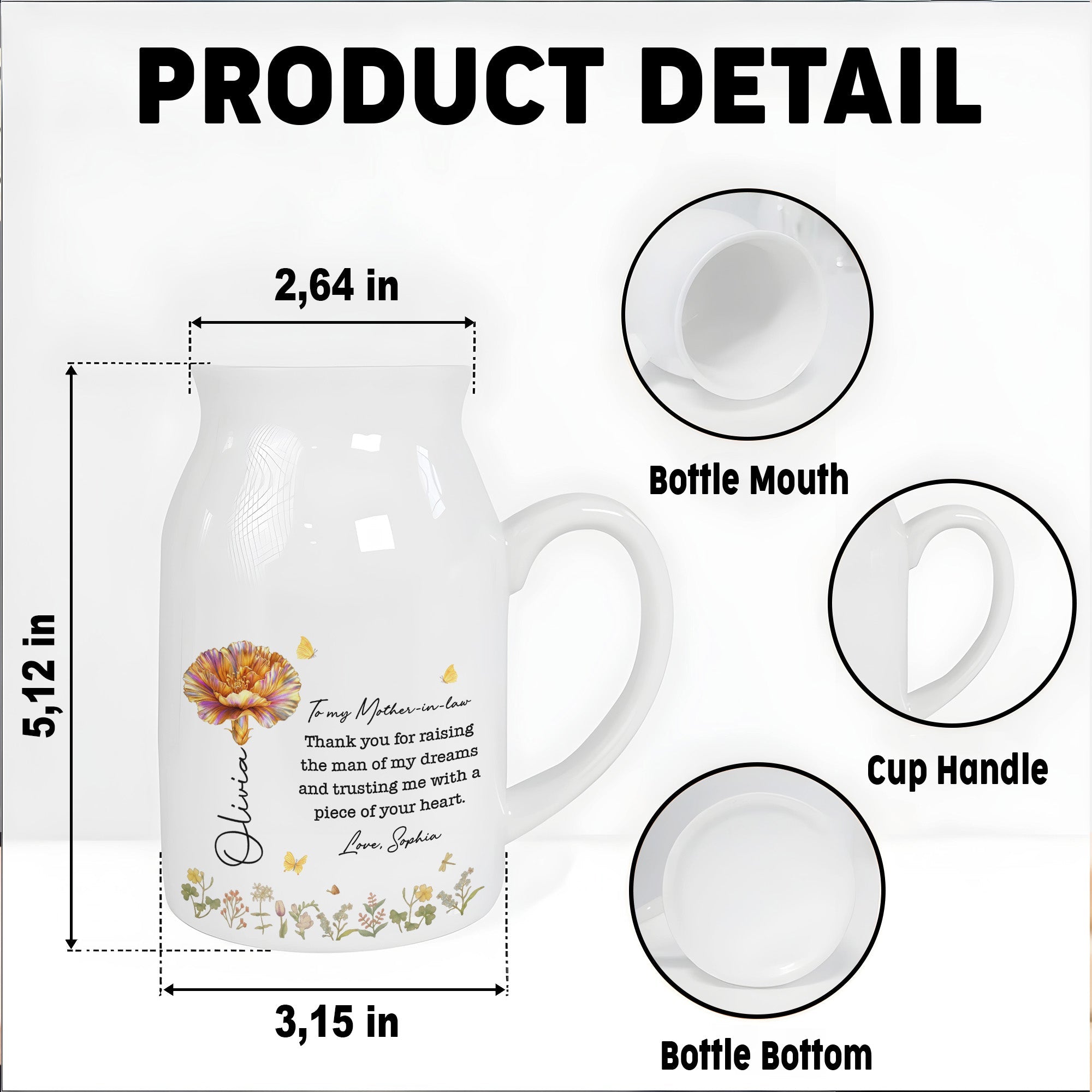 Thank You For Raising The Man Of My Dreams, Flowers And Butterflies Design - Personalized Ceramic Flower Vase
