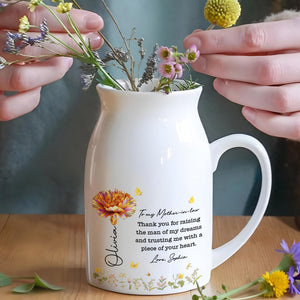 Thank You For Raising The Man Of My Dreams, Flowers And Butterflies Design - Personalized Ceramic Flower Vase
