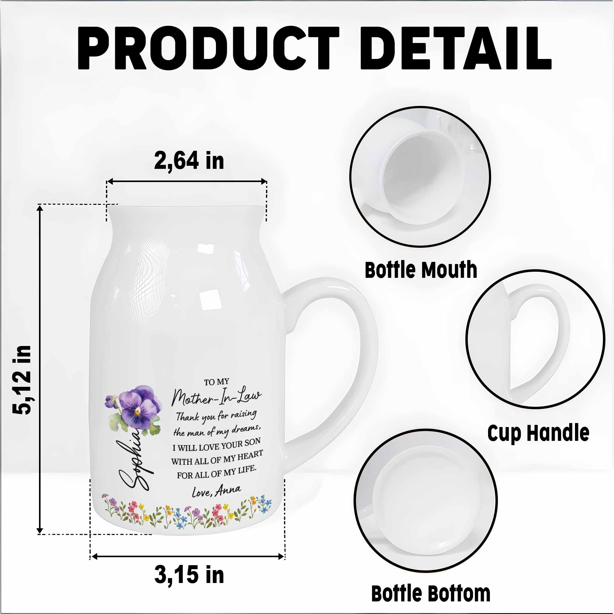 To My Mother-In-Law, Thank You, Love And Flowers - Personalized Ceramic Flower Vase
