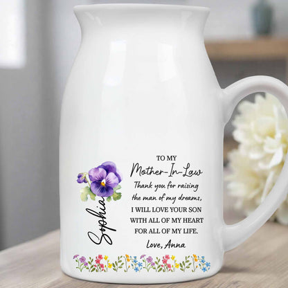 To My Mother-In-Law, Thank You, Love And Flowers - Personalized Ceramic Flower Vase