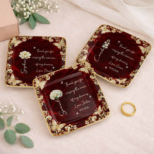 Thank You For Raising The Woman Of My Dreams Flower Butterfly - Personalized Custom Jewelry Dish, Ceramic Dish, Square Shape - MOLA008_SCRF