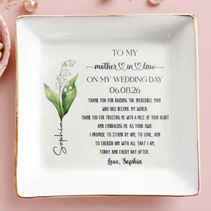 To My Mother In Law On My Wedding Day Flower Dish - Personalized Custom Jewelry Dish, Square Ceramic Dish - MOLA012_SCRD