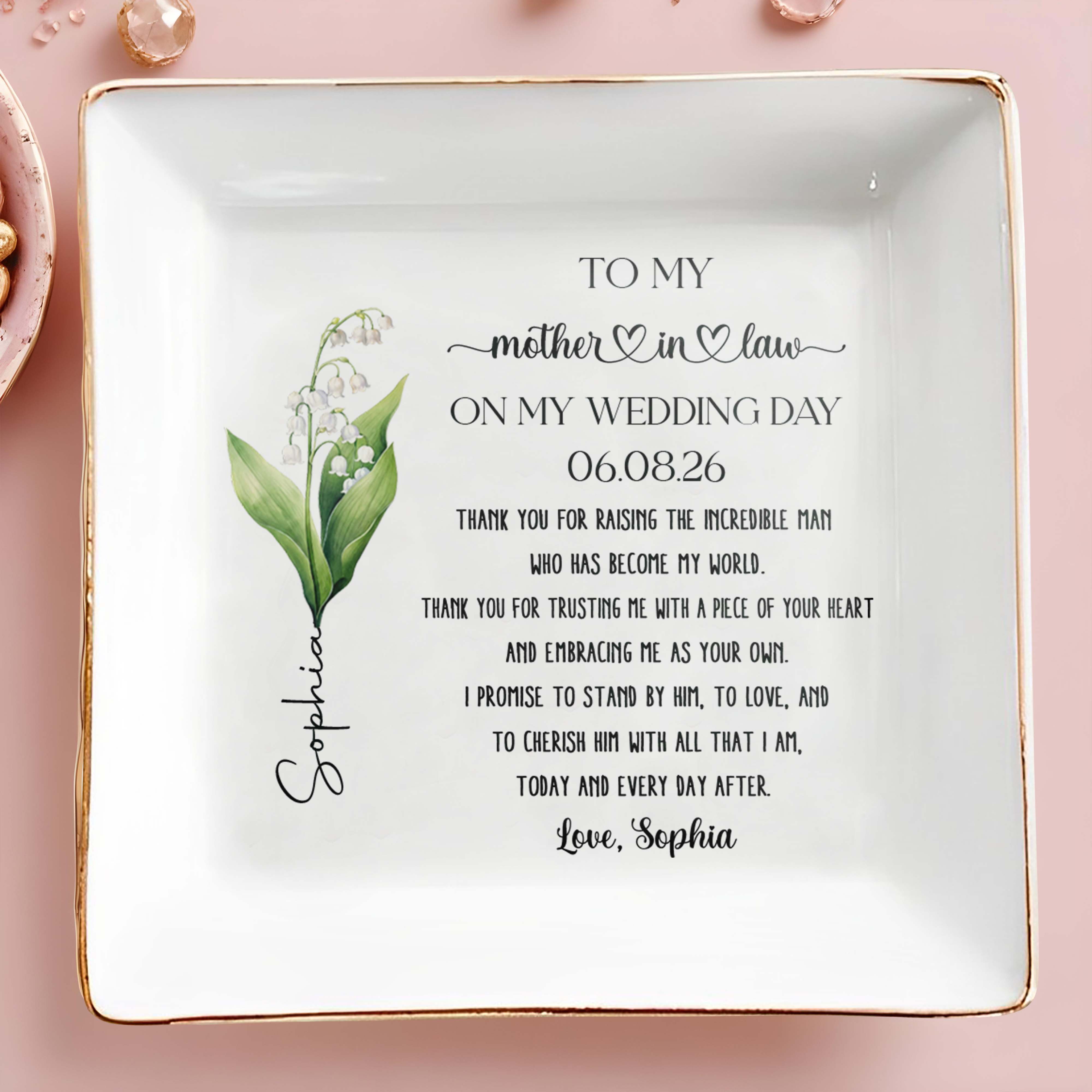 To My Mother In Law On My Wedding Day Flower Dish - Personalized Custom Jewelry Dish, Square Ceramic Dish - MOLA012_SCRD