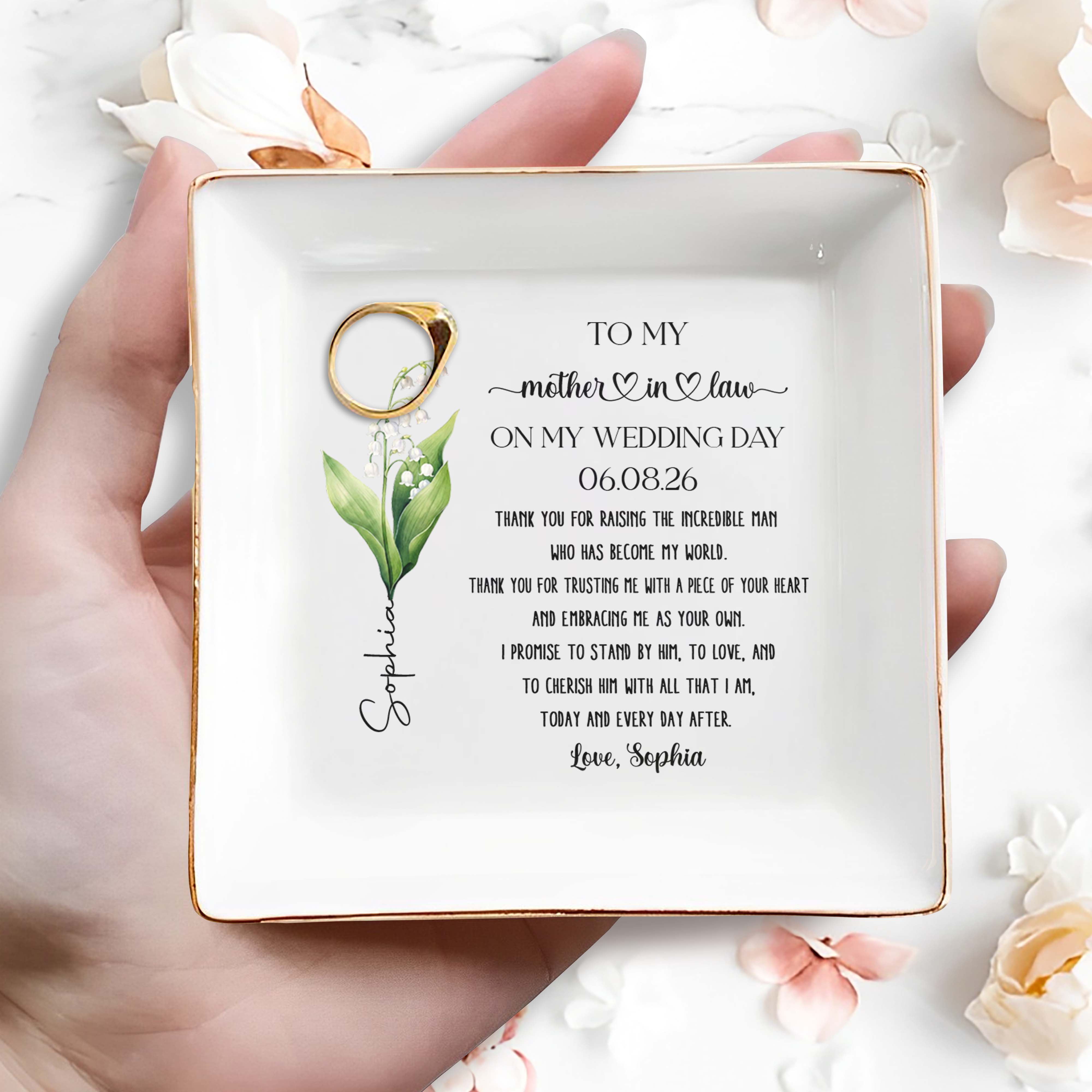 To My Mother In Law On My Wedding Day Flower Dish - Personalized Custom Jewelry Dish, Square Ceramic Dish - MOLA012_SCRD