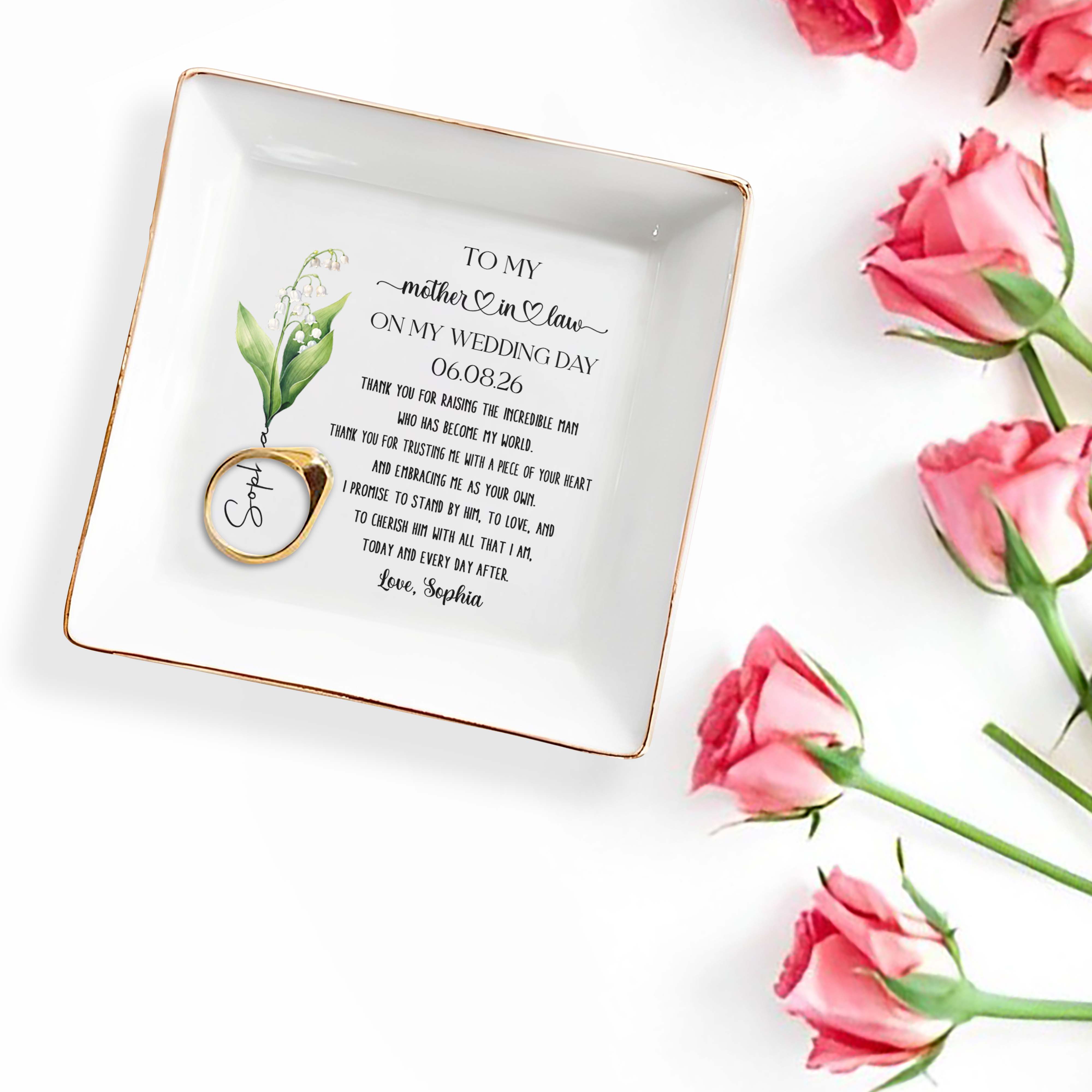 To My Mother In Law On My Wedding Day Flower Dish - Personalized Custom Jewelry Dish, Square Ceramic Dish - MOLA012_SCRD