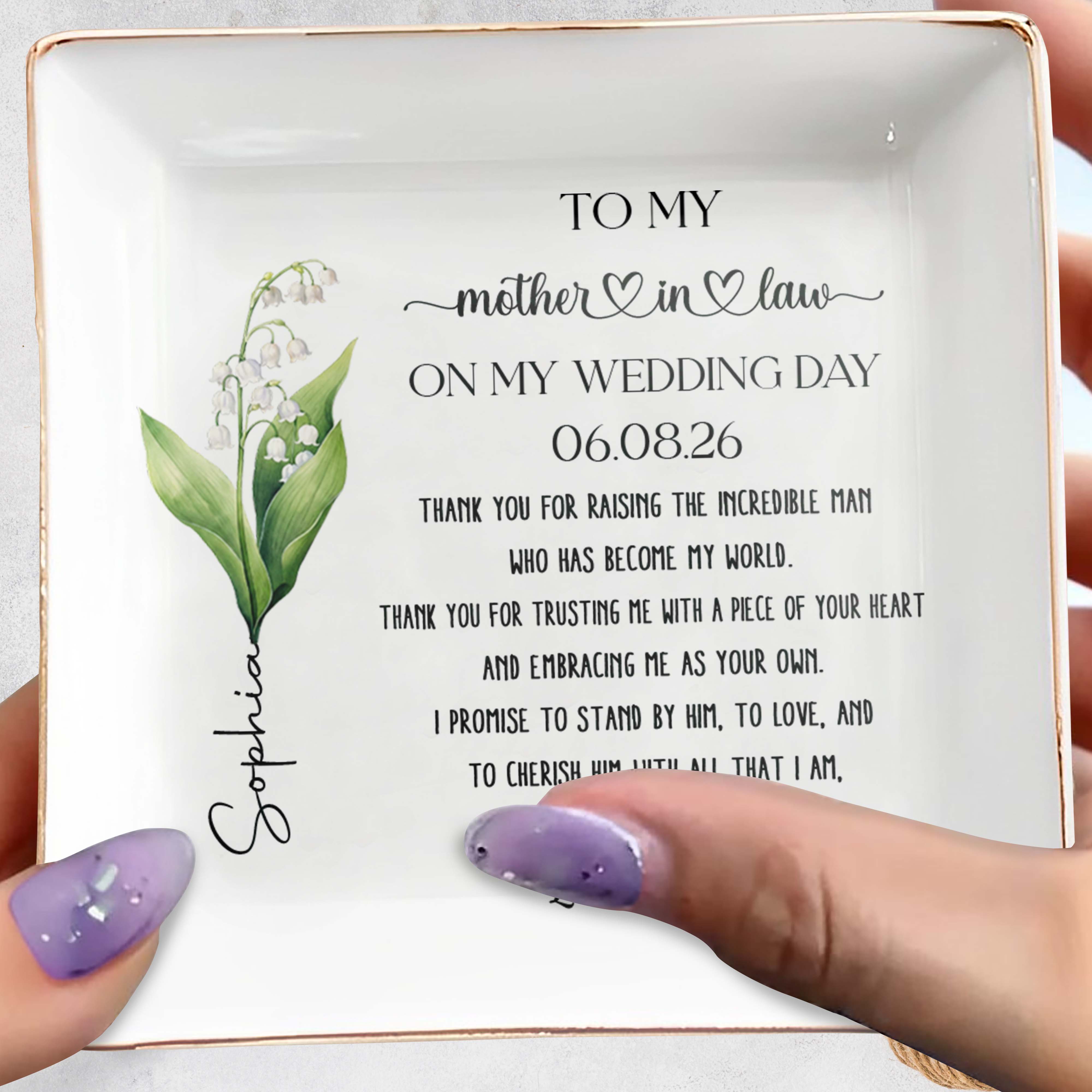 To My Mother In Law On My Wedding Day Flower Dish - Personalized Custom Jewelry Dish, Square Ceramic Dish - MOLA012_SCRD