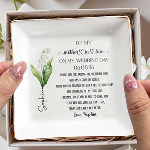 To My Mother In Law On My Wedding Day Flower Dish - Personalized Custom Jewelry Dish, Square Ceramic Dish - MOLA012_SCRD