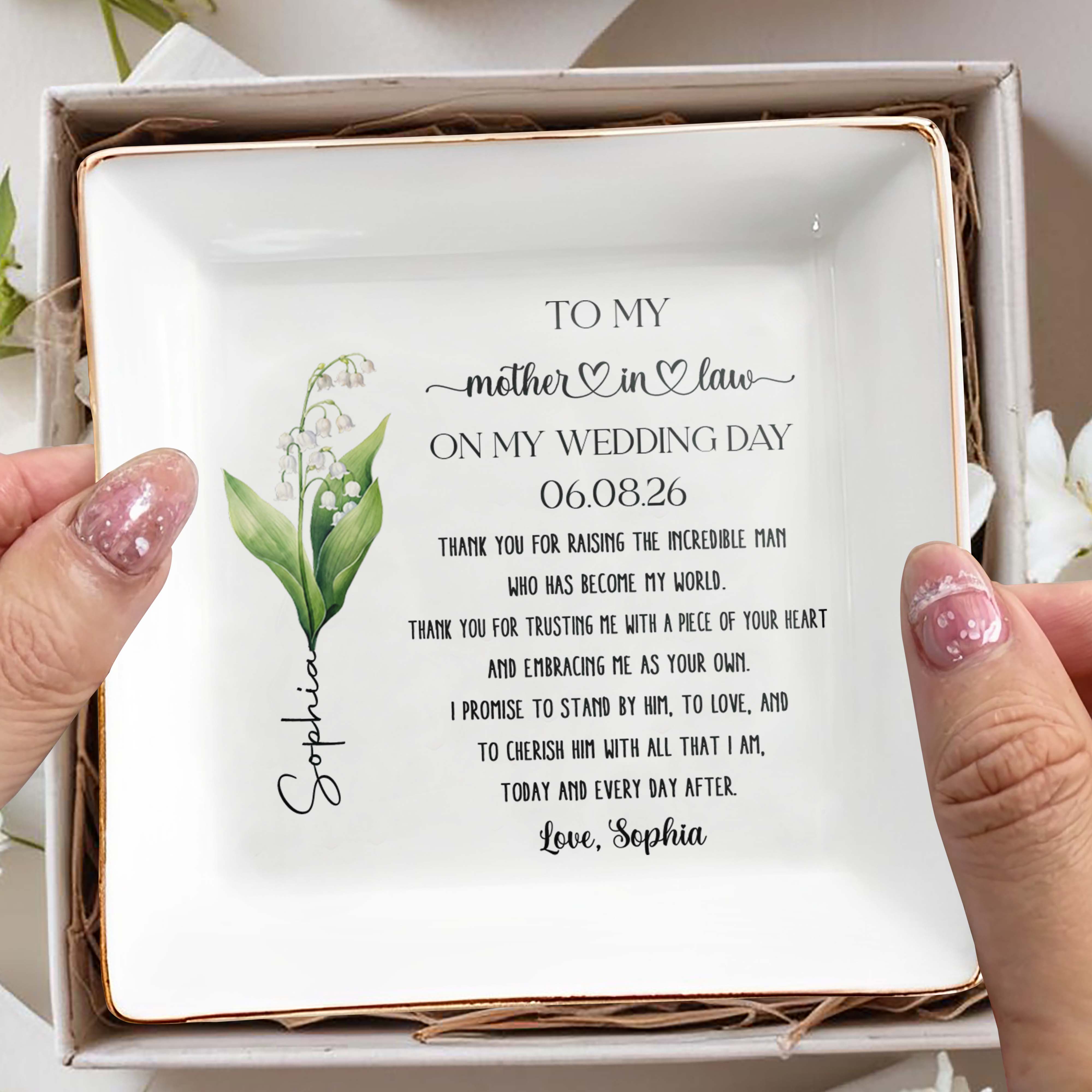To My Mother In Law On My Wedding Day Flower Dish - Personalized Custom Jewelry Dish, Square Ceramic Dish - MOLA012_SCRD