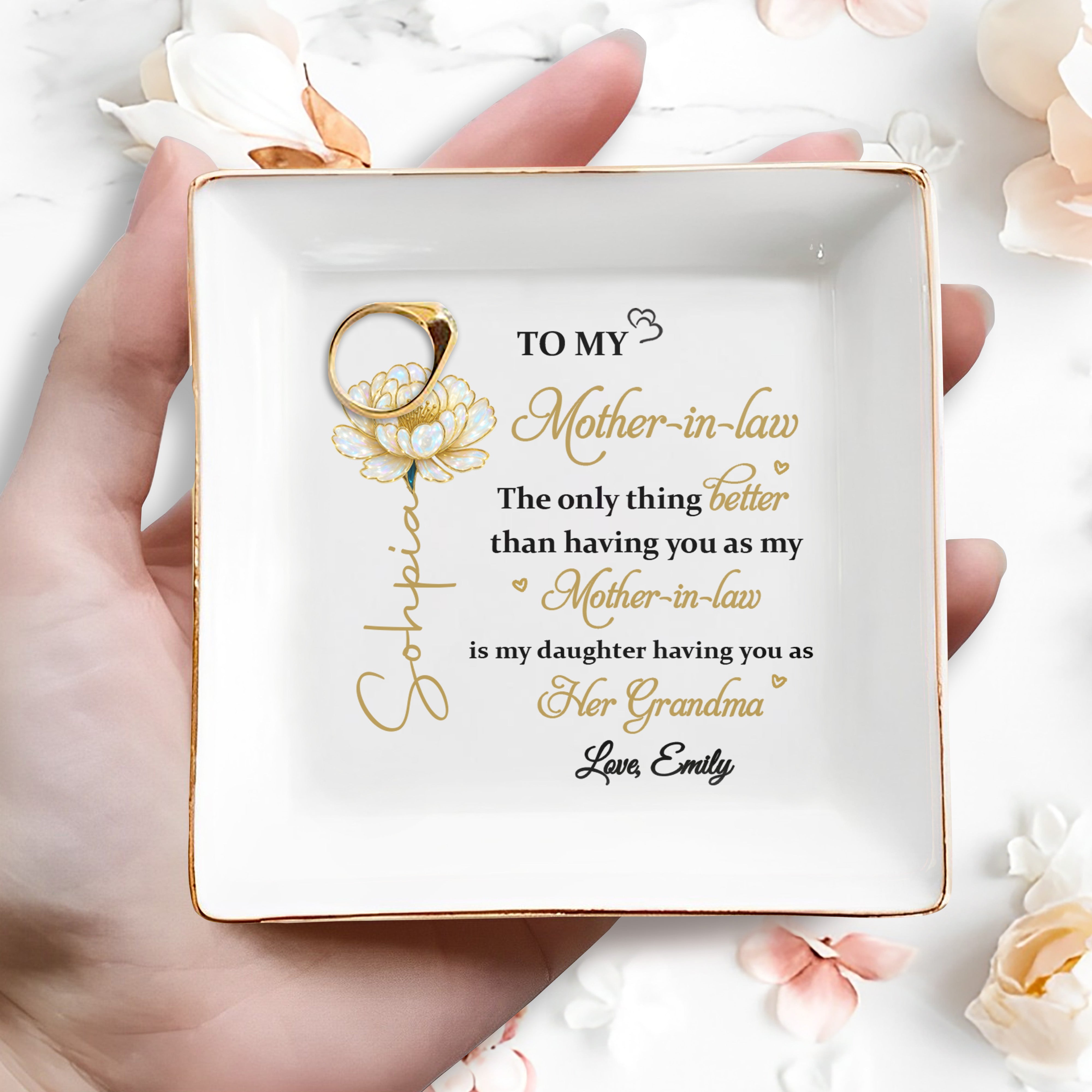 To My Mother In Law Only Thing Better Birth Month Flower - Personalized Custom Jewelry Dish, Square Ceramic Dish - MOLA016_SCRD