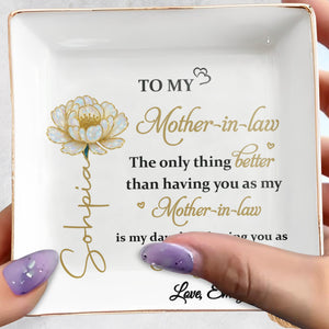 To My Mother In Law Only Thing Better Birth Month Flower - Personalized Custom Jewelry Dish, Square Ceramic Dish - MOLA016_SCRD