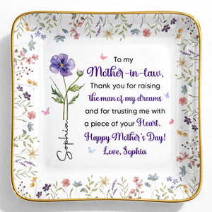 To My Mother In Law Thank You Birth Month Flowers Ceramic Dish - Personalized Custom Jewelry Dish, Ceramic Dish, Square Shape - MOLA017_SCRF