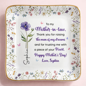 To My Mother In Law Thank You Birth Month Flowers Ceramic Dish - Personalized Custom Jewelry Dish, Ceramic Dish, Square Shape - MOLA017_SCRF