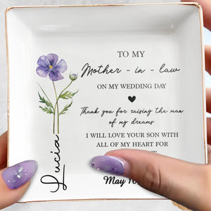 To My Mother In Law On My Wedding Day Flower Heart - Personalized Custom Jewelry Dish, Square Ceramic Dish - MOLA018_SCRD