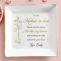 To My Mother In Law Thank You Birth Month Flower - Personalized Custom Jewelry Dish, Square Ceramic Dish - MOLA019_SCRD