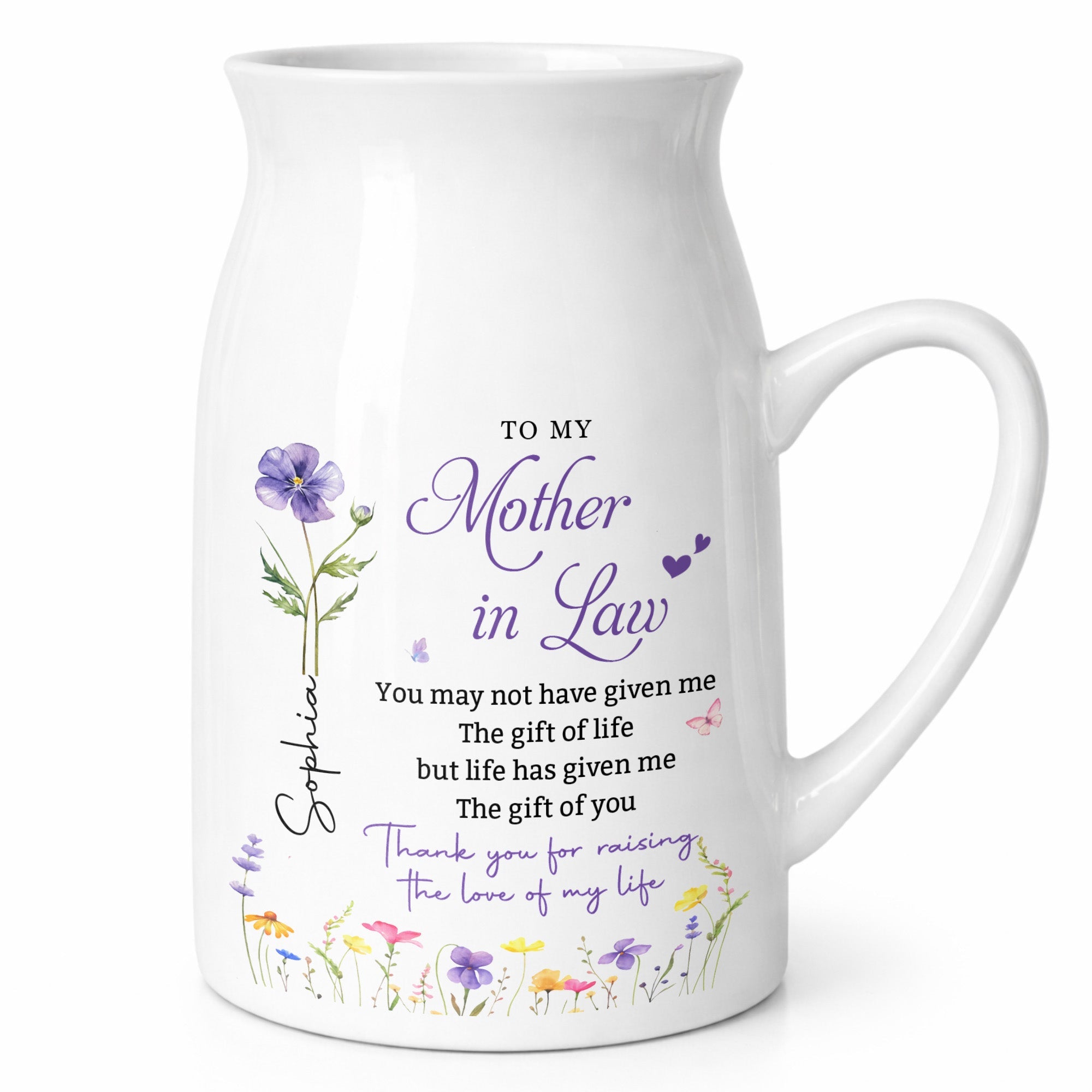 To My Mother In Law Gift Of You Birth Month Flower - Personalized Ceramic Flower Vase