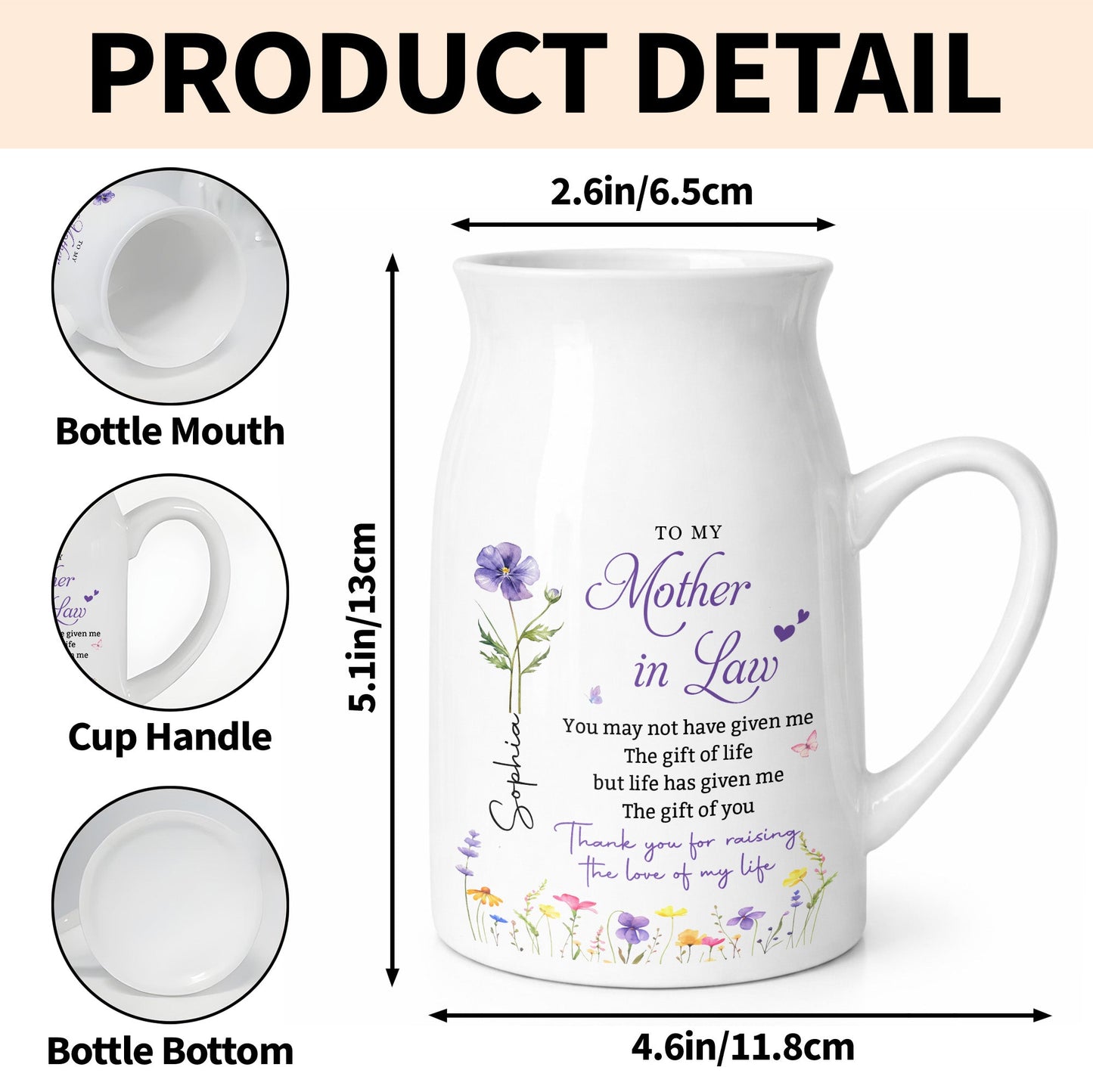 To My Mother In Law Gift Of You Birth Month Flower - Personalized Ceramic Flower Vase