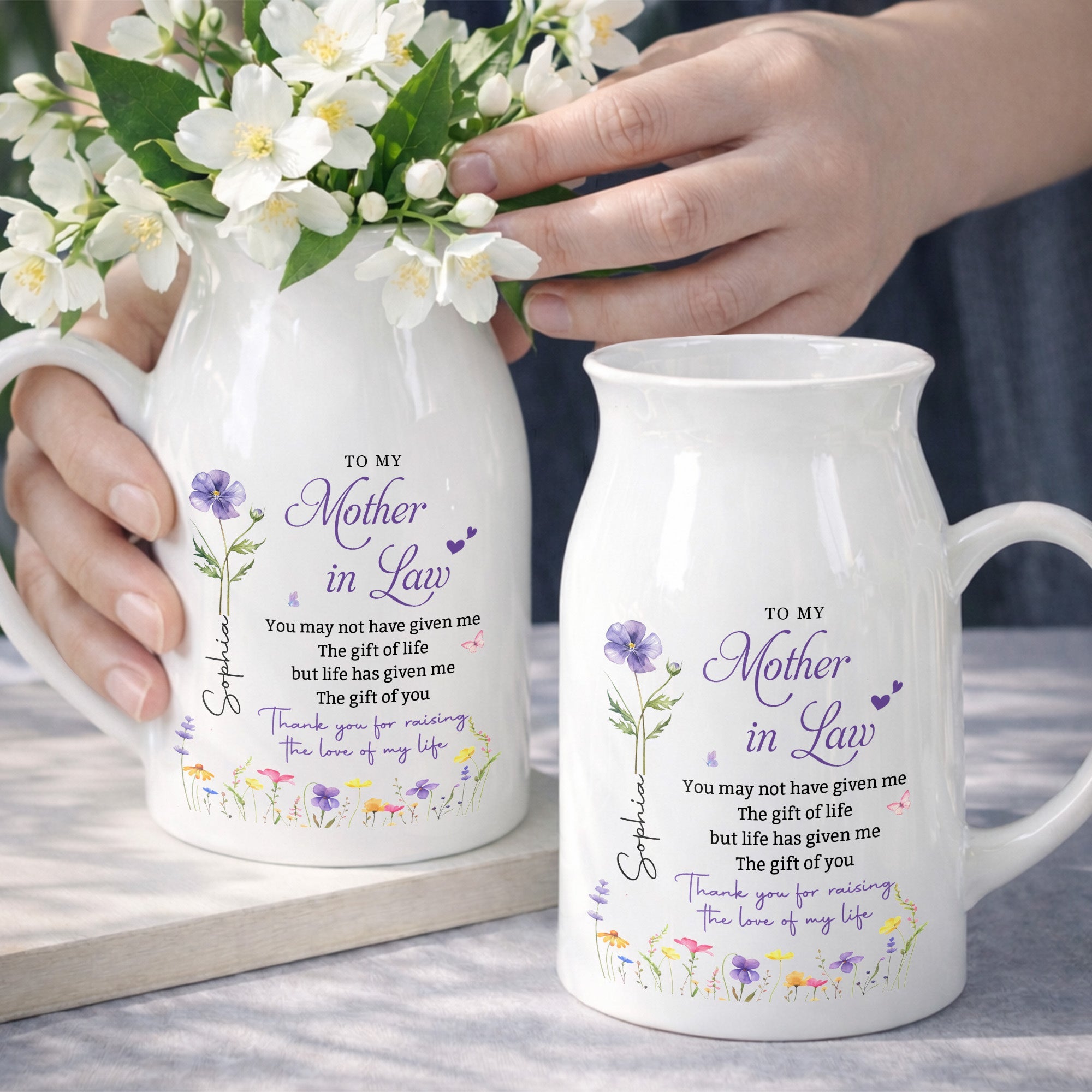 To My Mother In Law Gift Of You Birth Month Flower - Personalized Ceramic Flower Vase