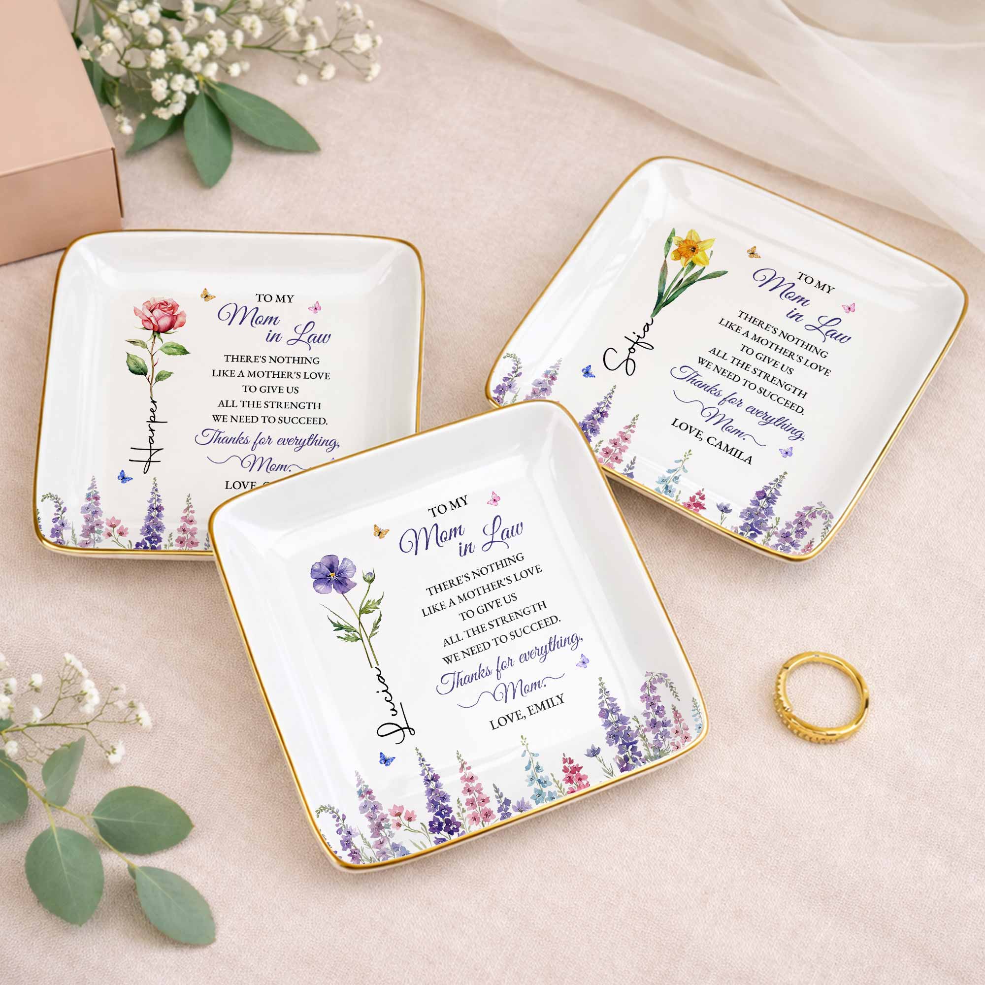 To My Mom In Law There's Nothing Like A Mother's Love Flower Butterfly - Personalized Custom Jewelry Dish, Ceramic Dish, Square Shape - MOLA026_SCRF