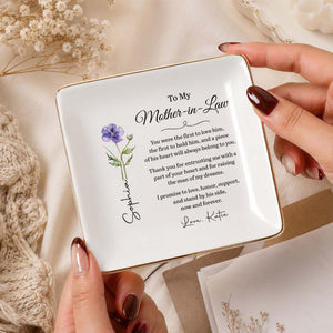 To My Mother In Law Raising The Man Of My Dreams Flower - Personalized Custom Jewelry Dish, Square Ceramic Dish - MOLA027_SCRD