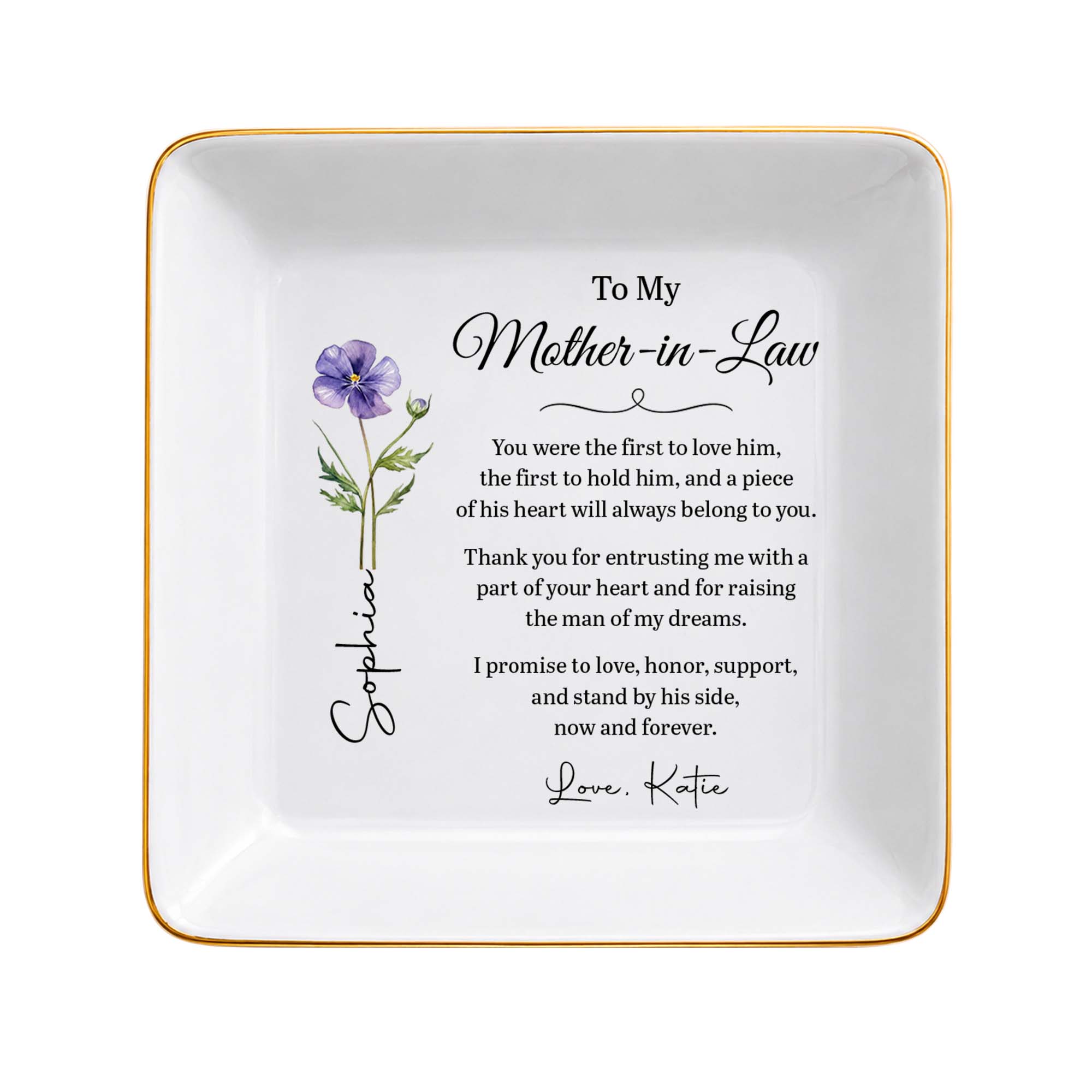 To My Mother In Law Raising The Man Of My Dreams Flower - Personalized Custom Jewelry Dish, Square Ceramic Dish - MOLA027_SCRD