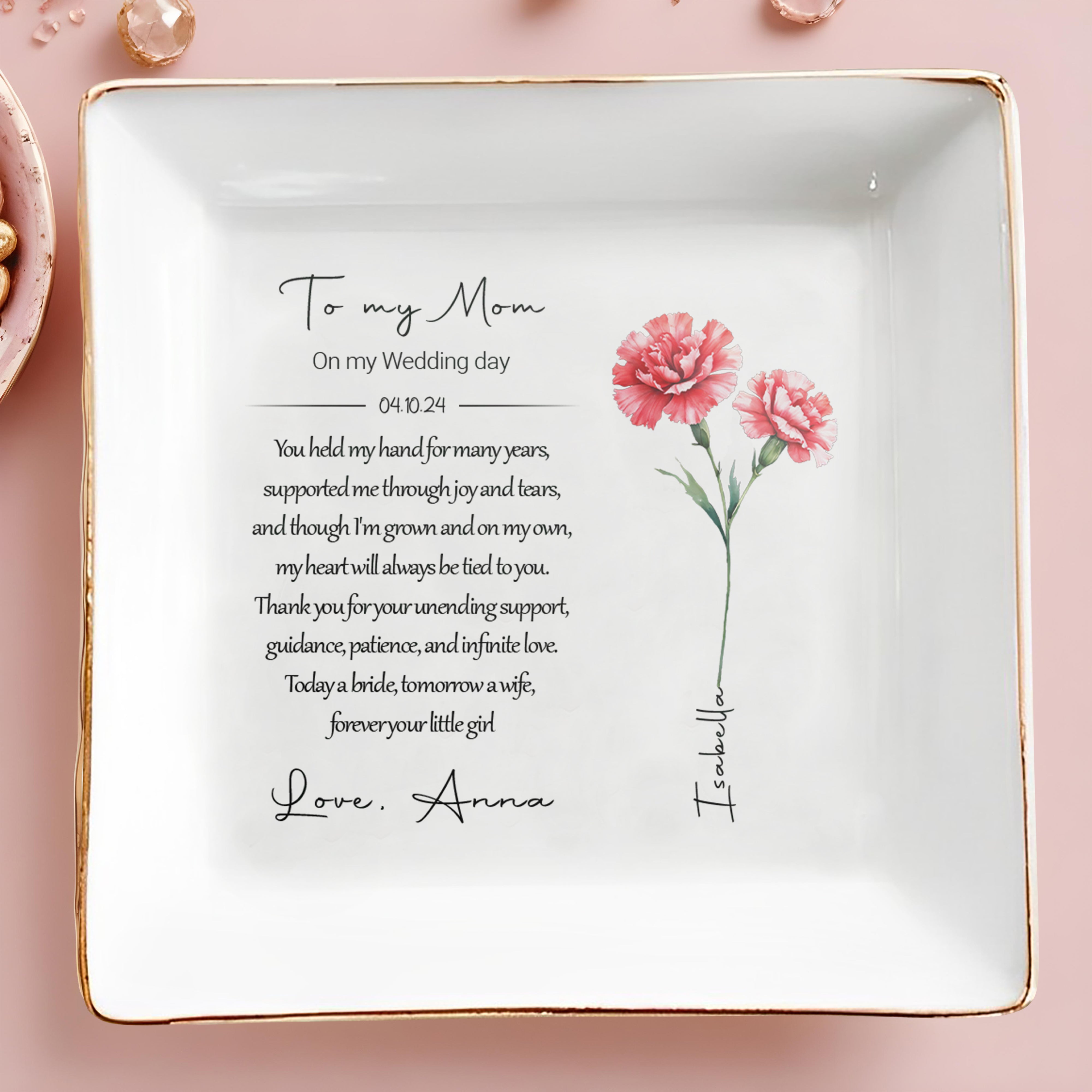 To My Mom On My Wedding Day Infinite Love Jewelry Dish - Personalized Custom Jewelry Dish - MOM004_SCRD