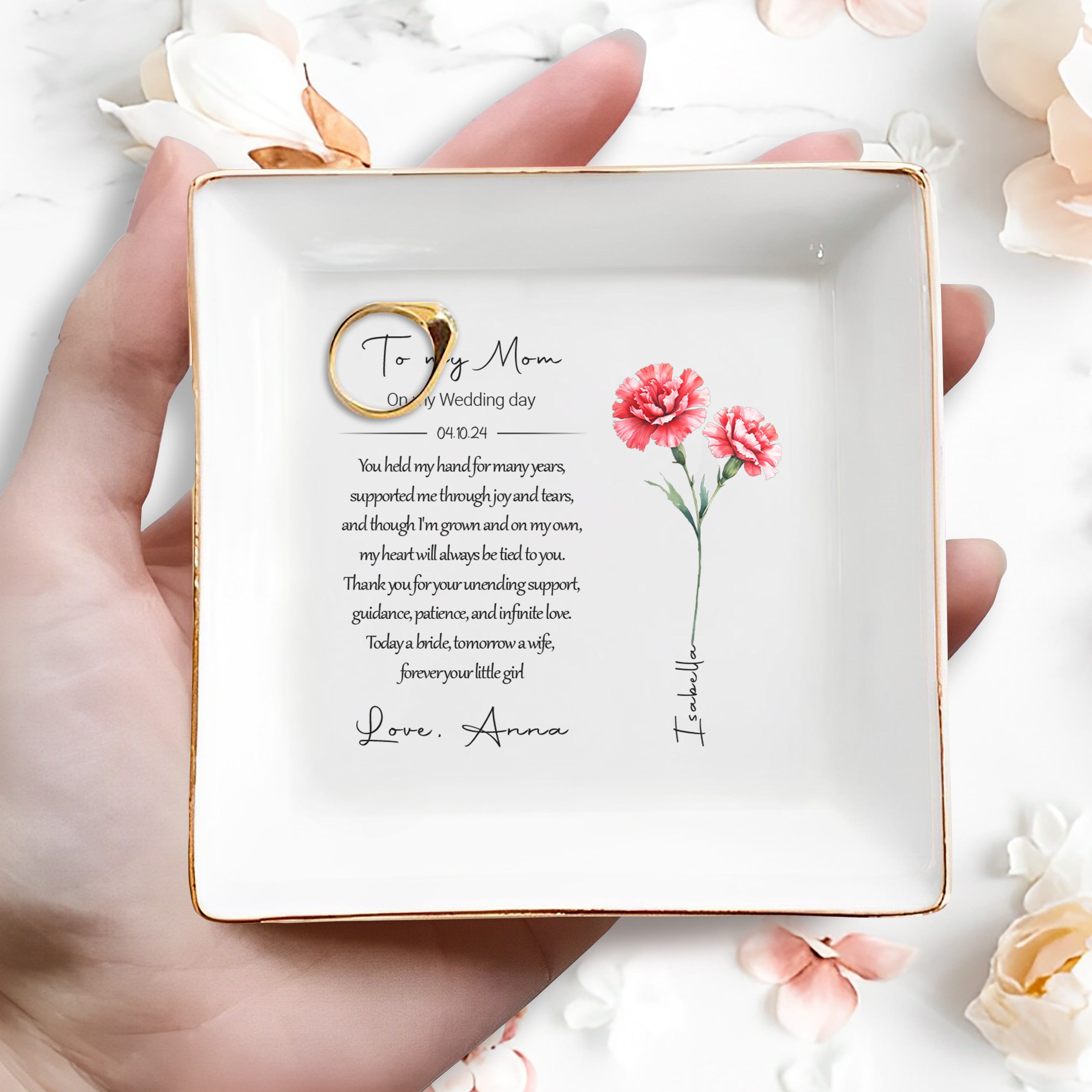 To My Mom On My Wedding Day Infinite Love Jewelry Dish - Personalized Custom Jewelry Dish - MOM004_SCRD