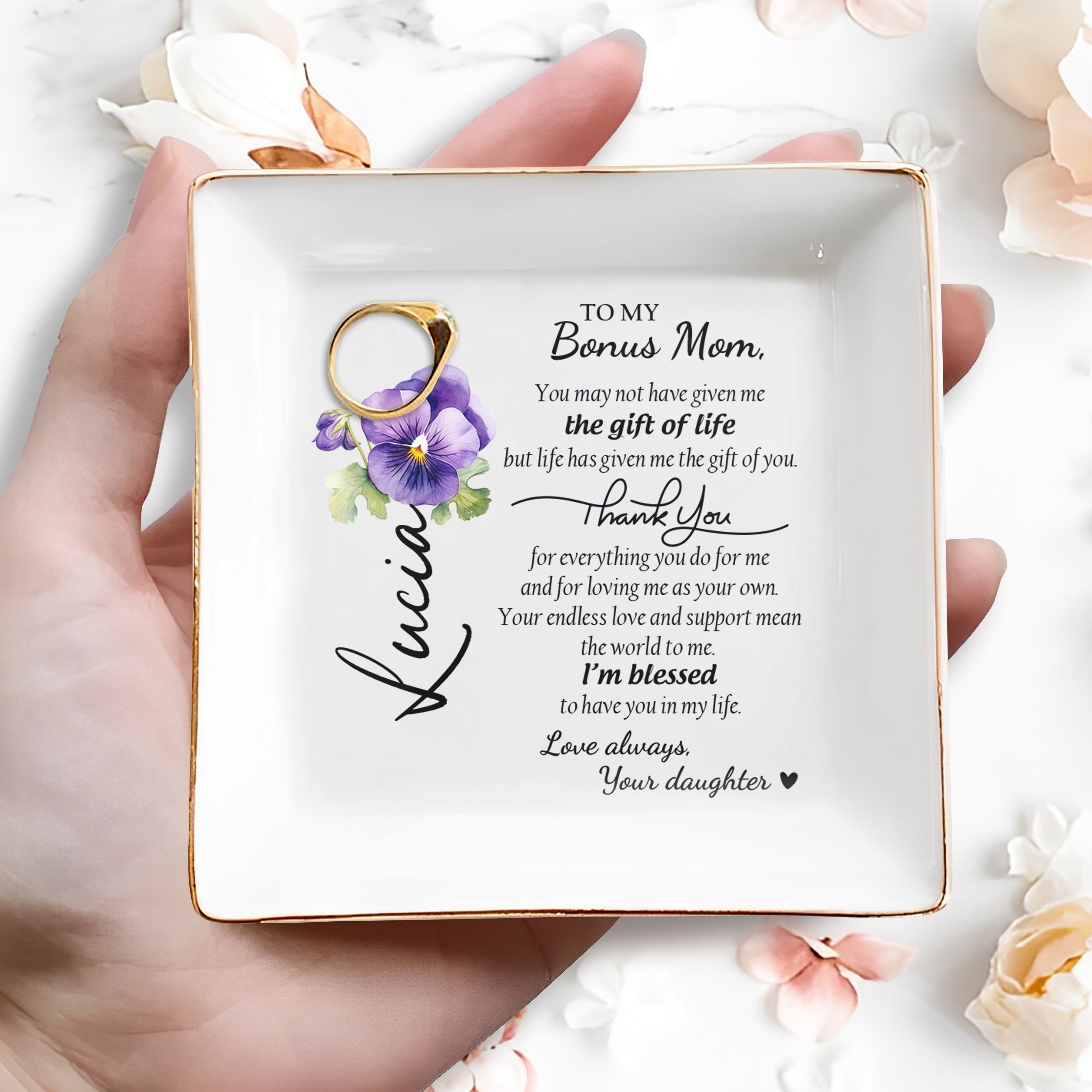 To My Bonus Mom, Thank You For Everything - Personalized Custom Jewelry Dish - MOM008_SCRD