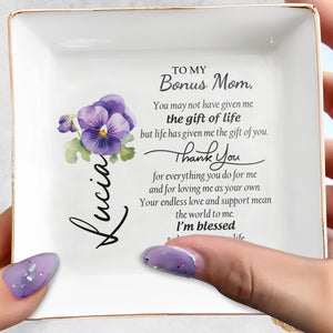 To My Bonus Mom, Thank You For Everything - Personalized Custom Jewelry Dish - MOM008_SCRD