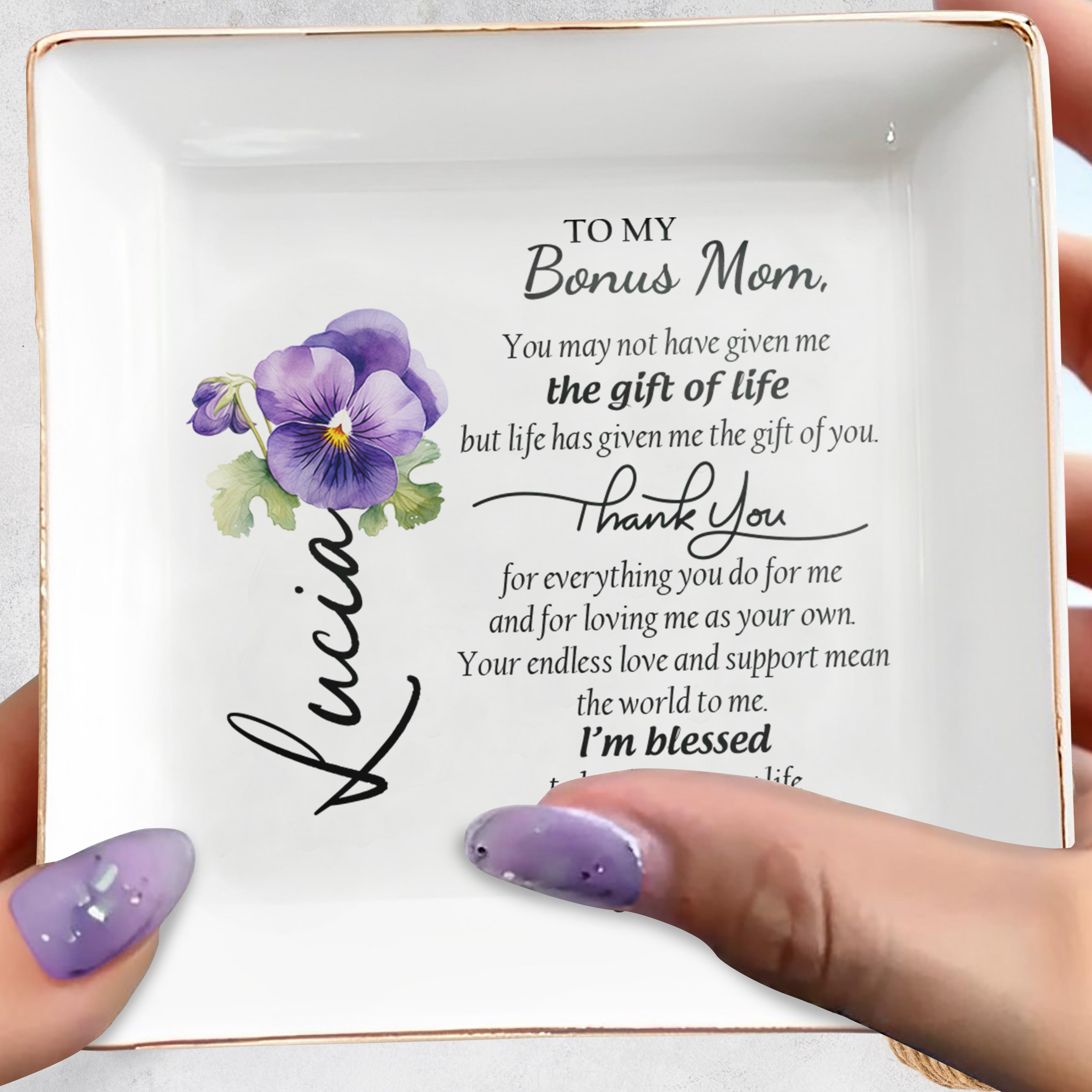 To My Bonus Mom, Thank You For Everything - Personalized Custom Jewelry Dish - MOM008_SCRD