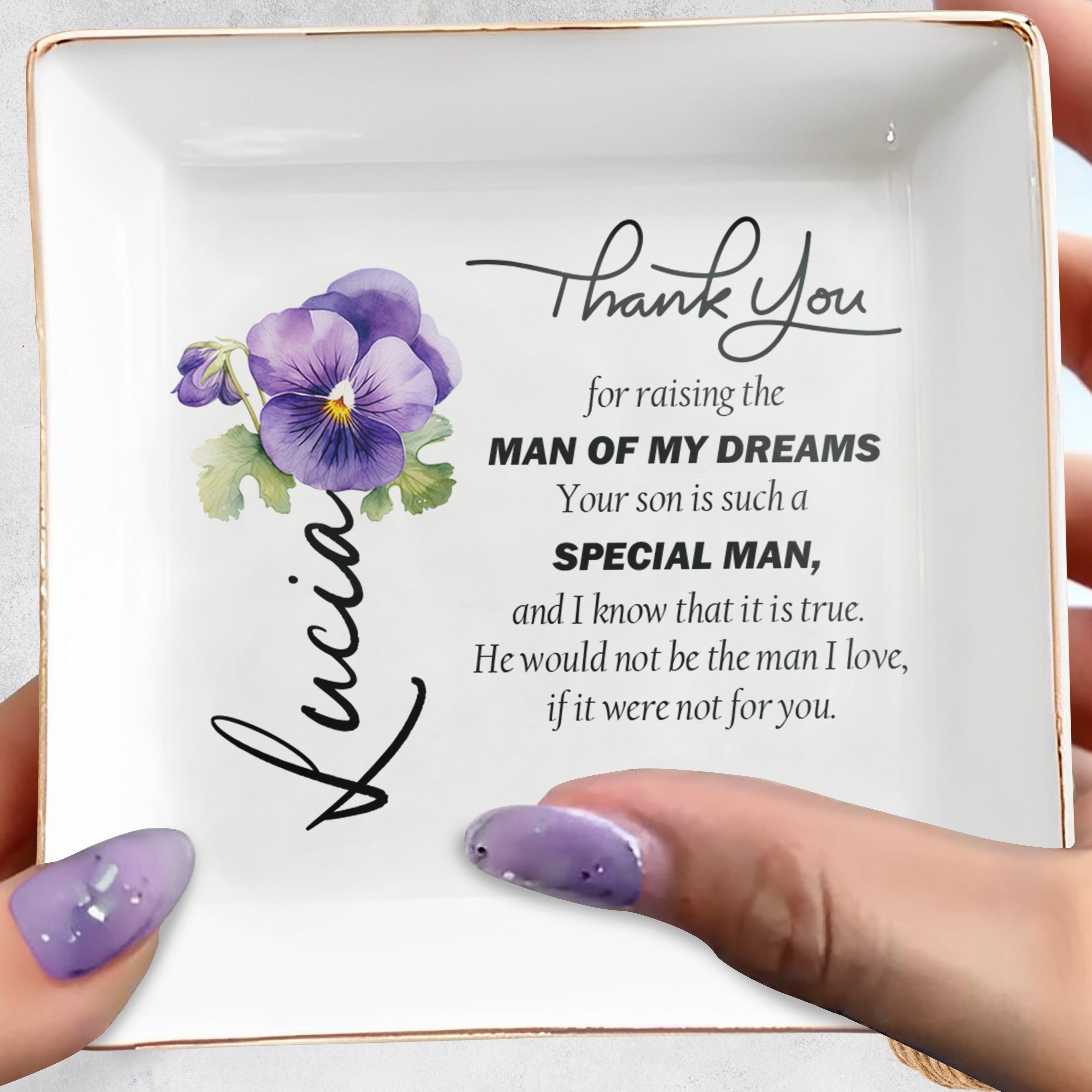 Thank You For Raising The Man Of My Dreams - Personalized Custom Jewelry Dish - MOM009_SCRD