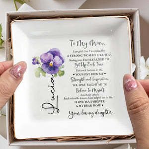 Strong Woman Inspirational Message With Pansy Flower - Personalized Custom Jewelry Dish - MOM015_SCRD