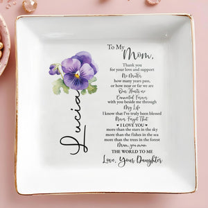 Love And Support Mom Jewelry Dish With Flower Design - Personalized Custom Jewelry Dish - MOM017_SCRD